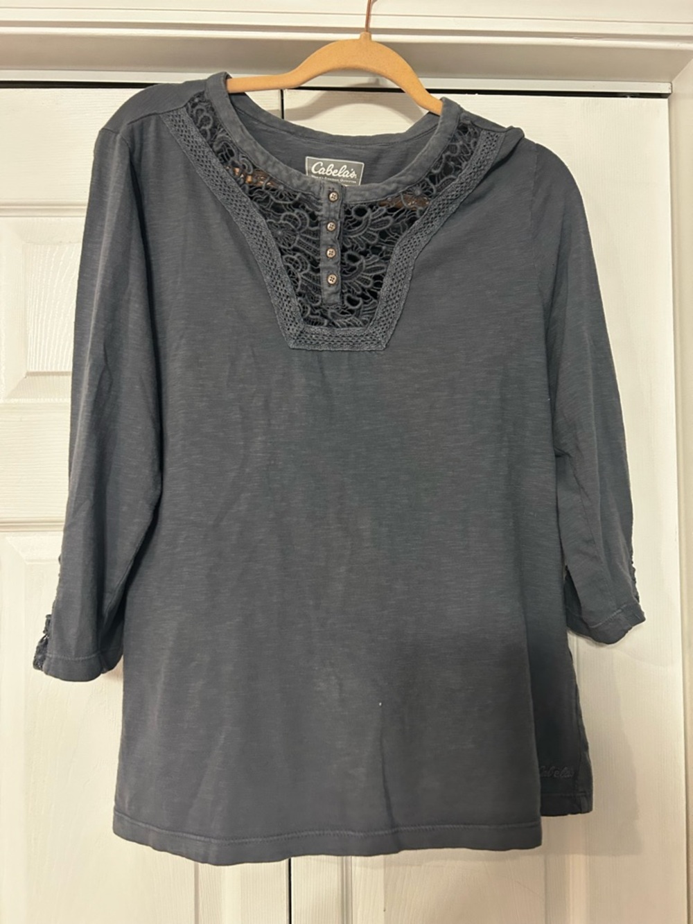 Cabela's Women's Dark Gray Crochet-Trim Henley Tunic